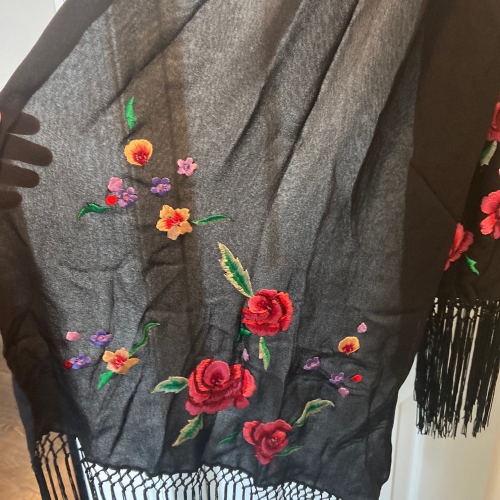 Black flowered scarf